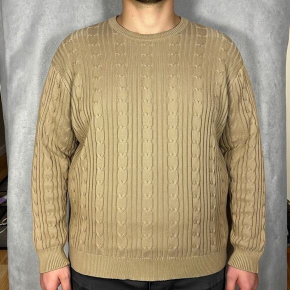 Eddie Bauer VTG Mens Cable Knit Crewneck 90's Retro Grandpa Sweater Size XXL - Picture 2 of 8